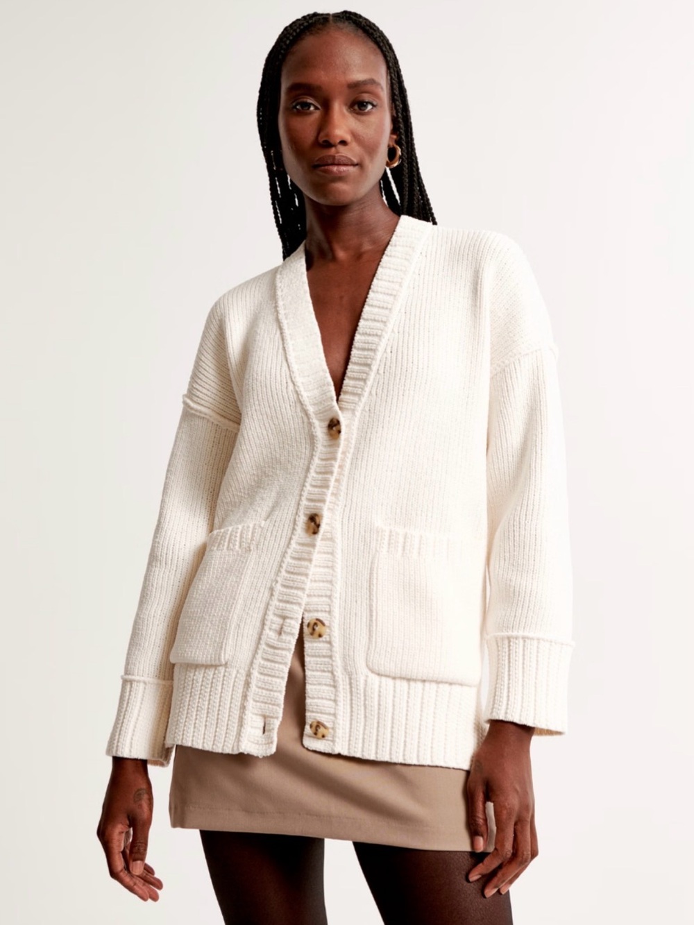 Abercrombie & Fitch Long-Length Chenille Cardigan Sz Small Tan color